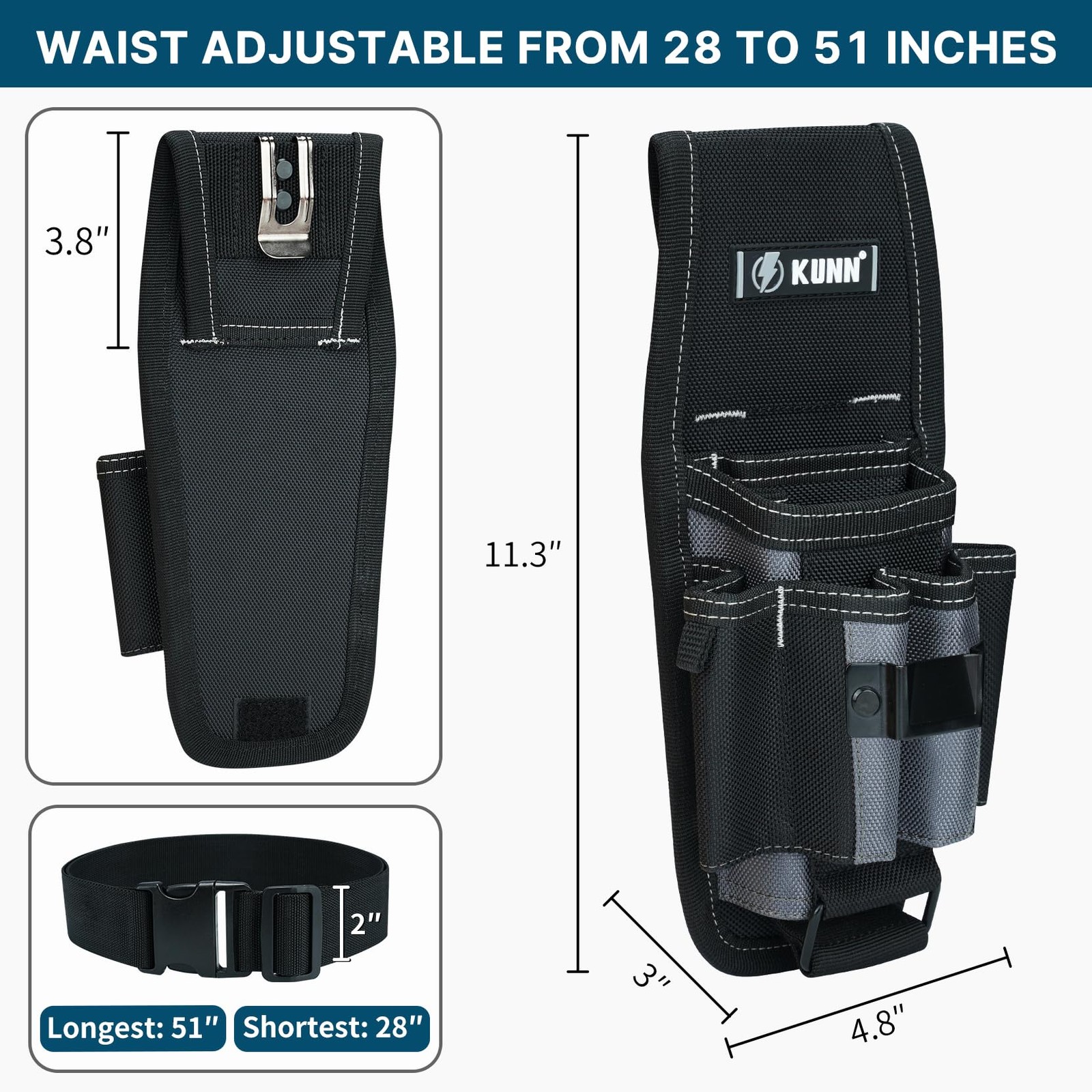 Small Tool Pouch with Belt Clip – Tool Belt Pouches with 7 Pockets Adjustable…