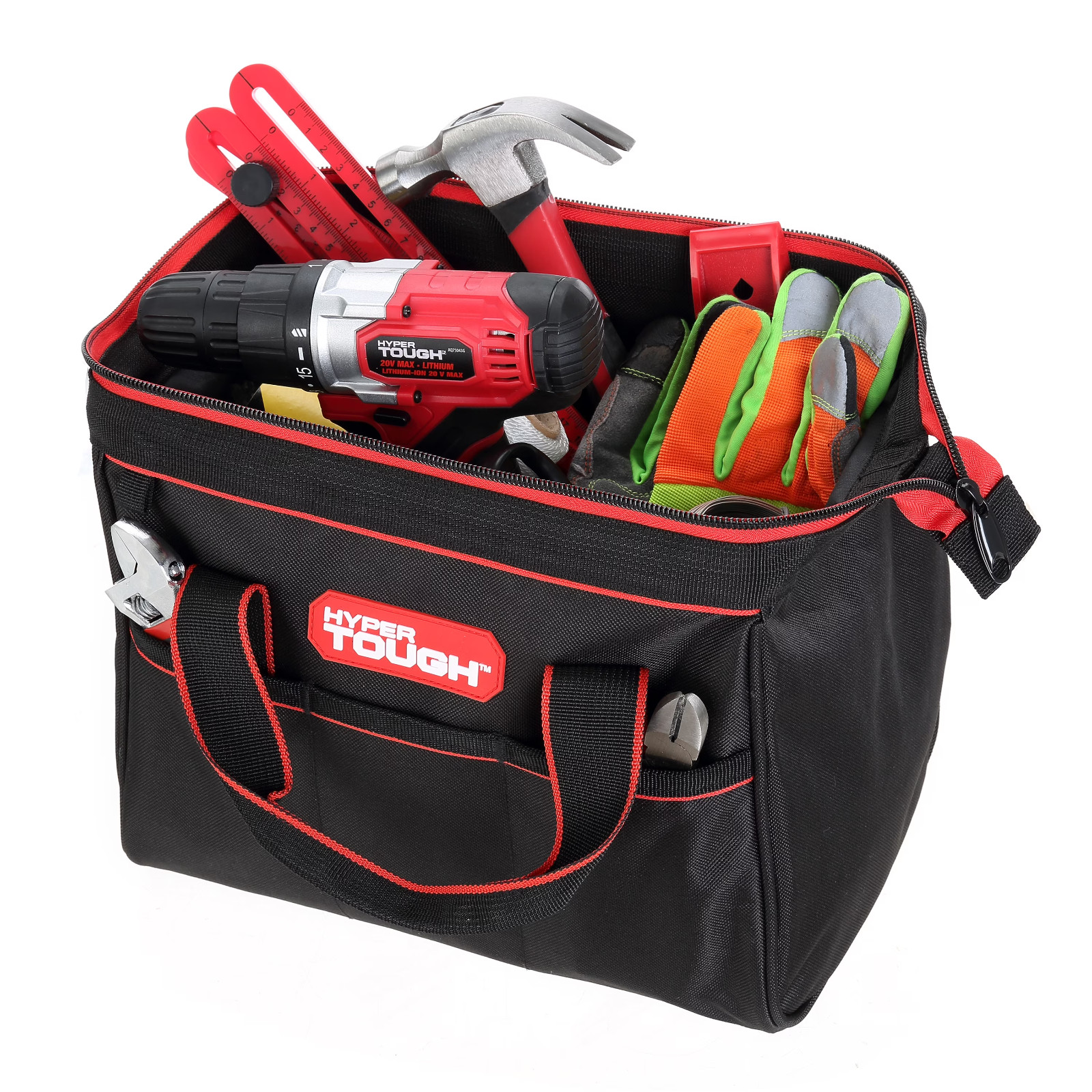 Hyper Tough 12 inch Polyester Tool Bag with Full Length Zipper and Double Strap