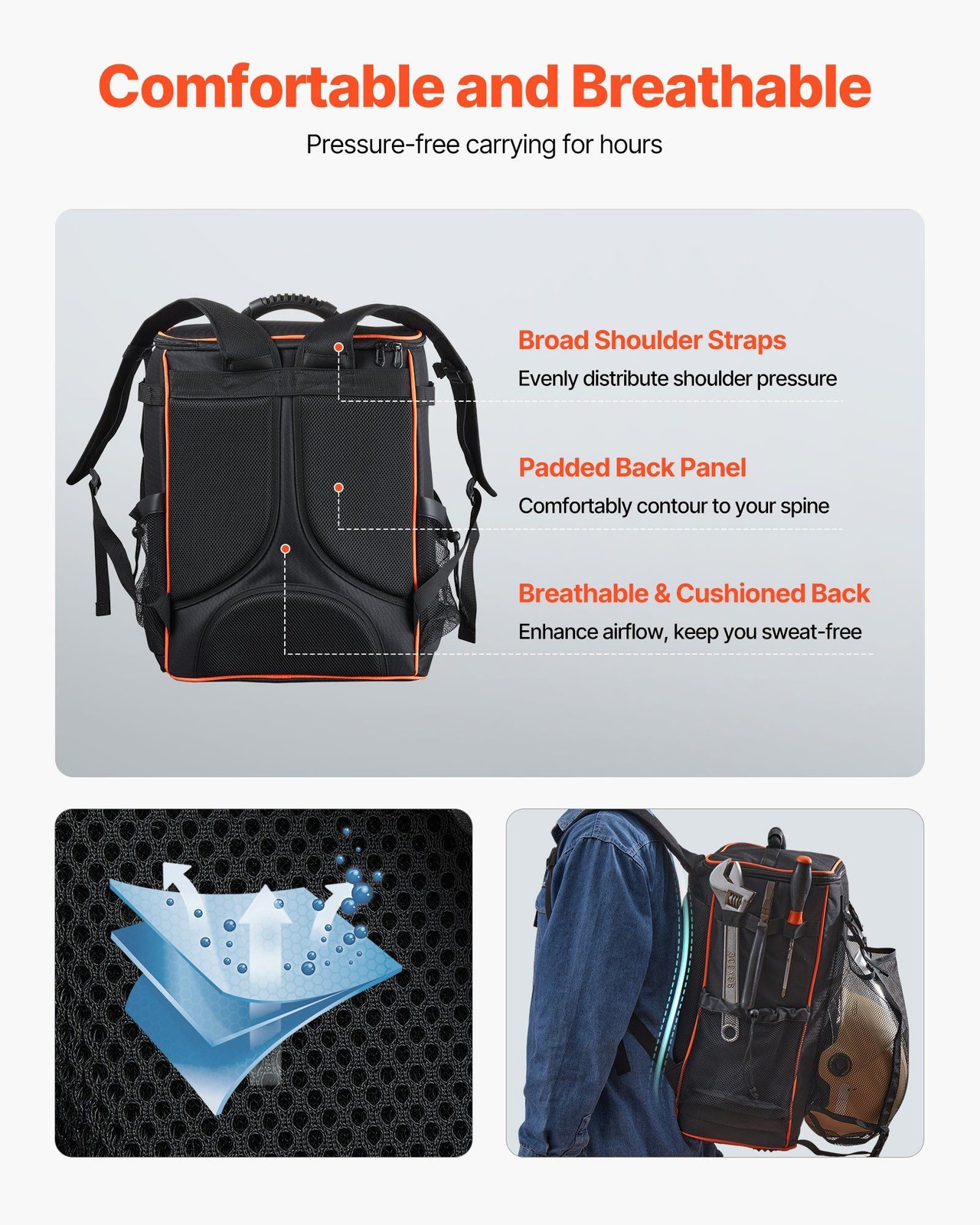 Efficient Welder Backpack 35.6L 600D Polyester Easy Access Pockets & Liner
