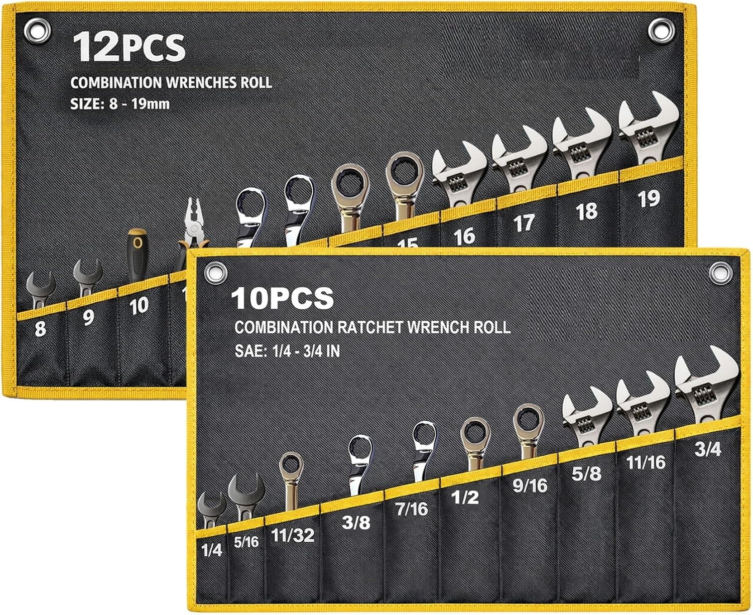 Heavy-Duty Wrench Roll Organizer with Waterproof Pockets for SAE & Metric Tools