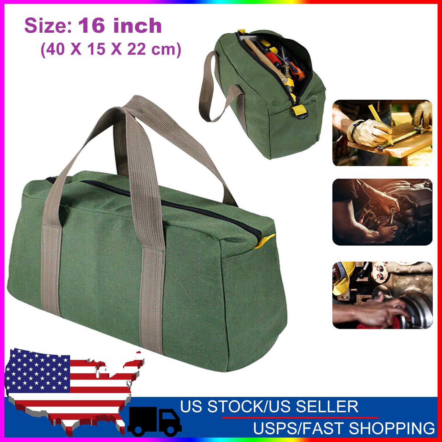 Canvas Tool Bag Heavy Duty Carry Tote Storage Work Utility Mechanics Waterproof
