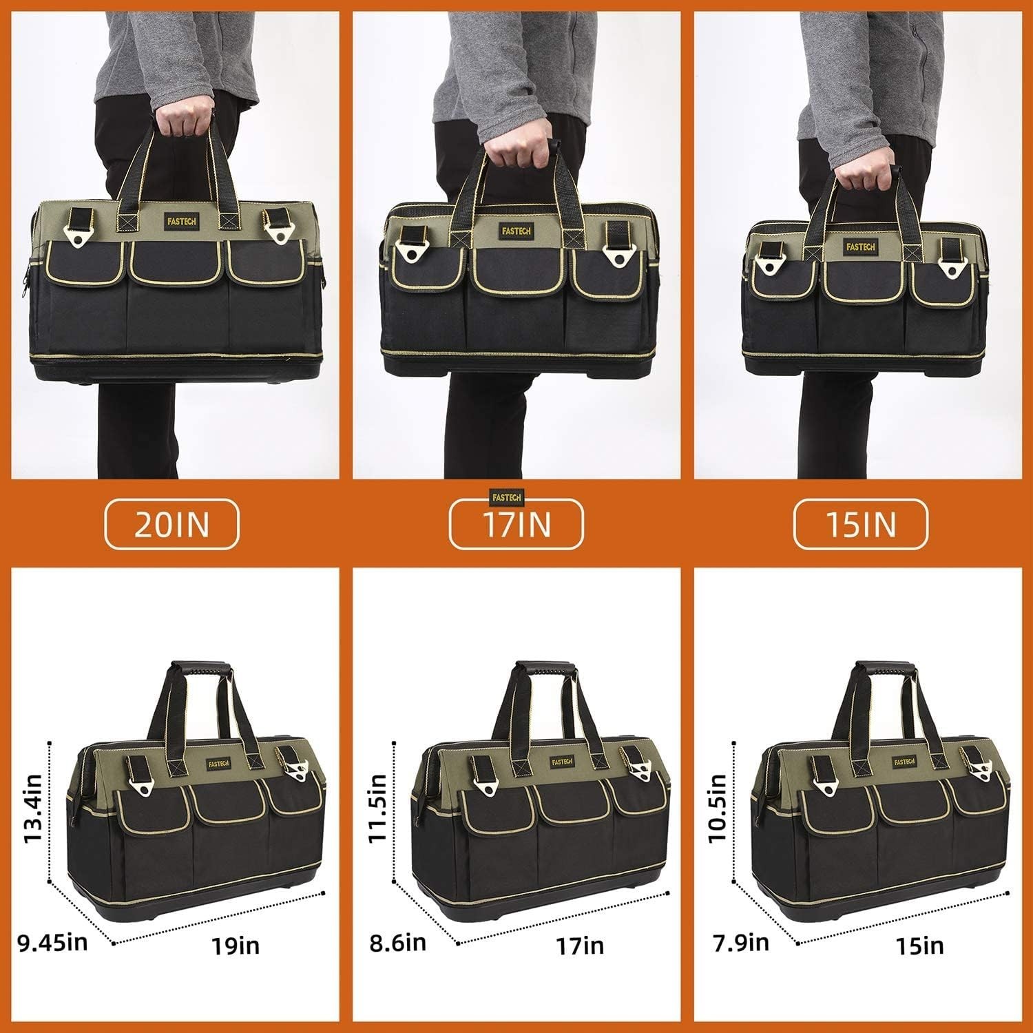 17-Inch Wide Mouth Tool Bag with Water Proof Molded Base?Wide Mouth Tool Tote Ba