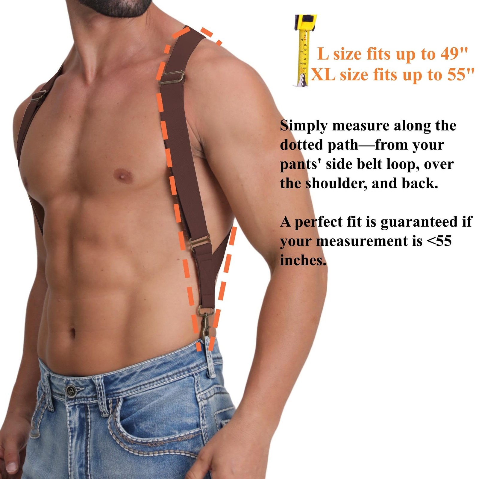 LazarsSpace Under Clothing Suspenders for Large, 2 Hooks 1.5 Inches, Brown