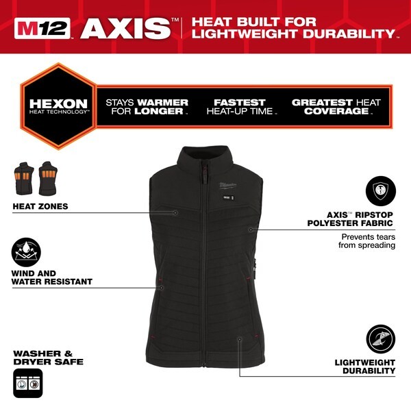 Milwaukee Tool F300b-212X Axis Heated Vest, Polyester, 2 To 8 Hours Heating