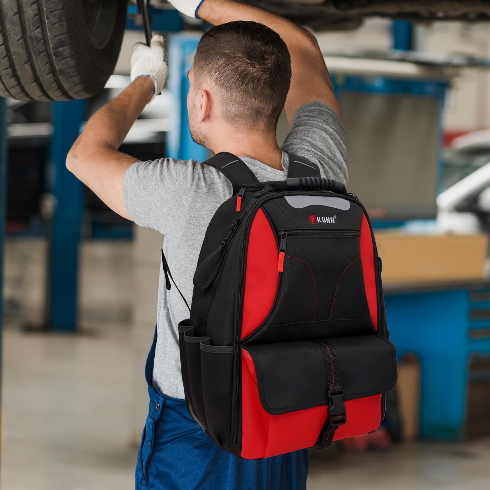 Kunn Rolling Tool Backpack Wheels Heavy Duty 37-Pocket Roller Tool Bag Backpack