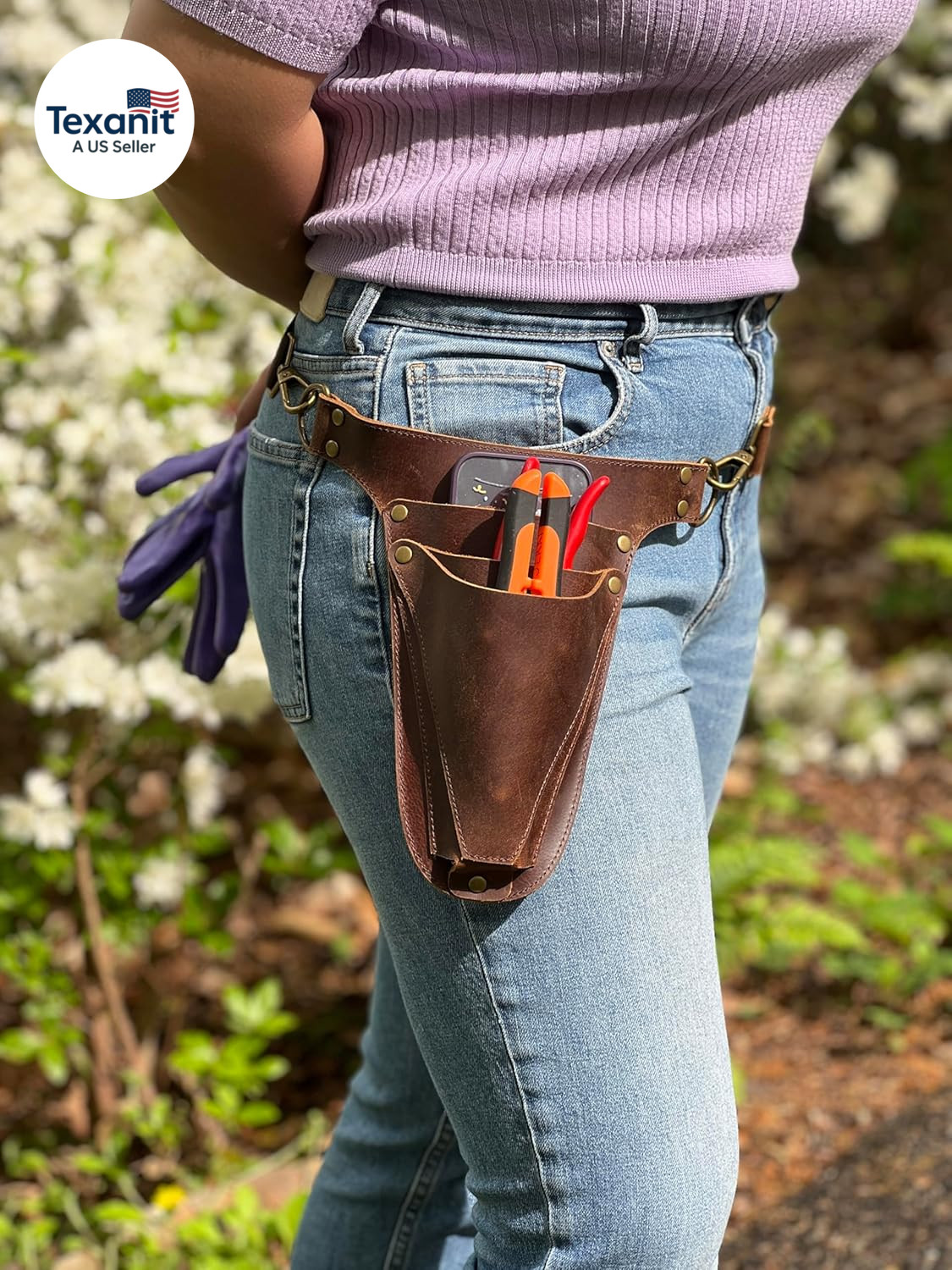 Garden Tool Belt, Handmade Premium Leather with Pouches Pockets Holster for Wome