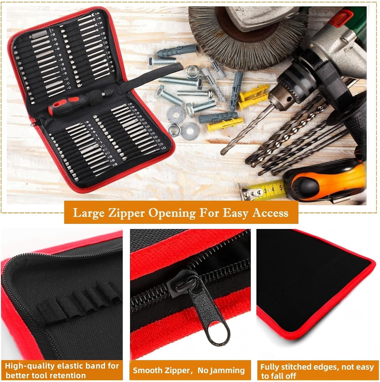 BLIRITEL Drill Bit Organizer Bag, Oxford Tool Case Holds 55 Bits, Portable Small