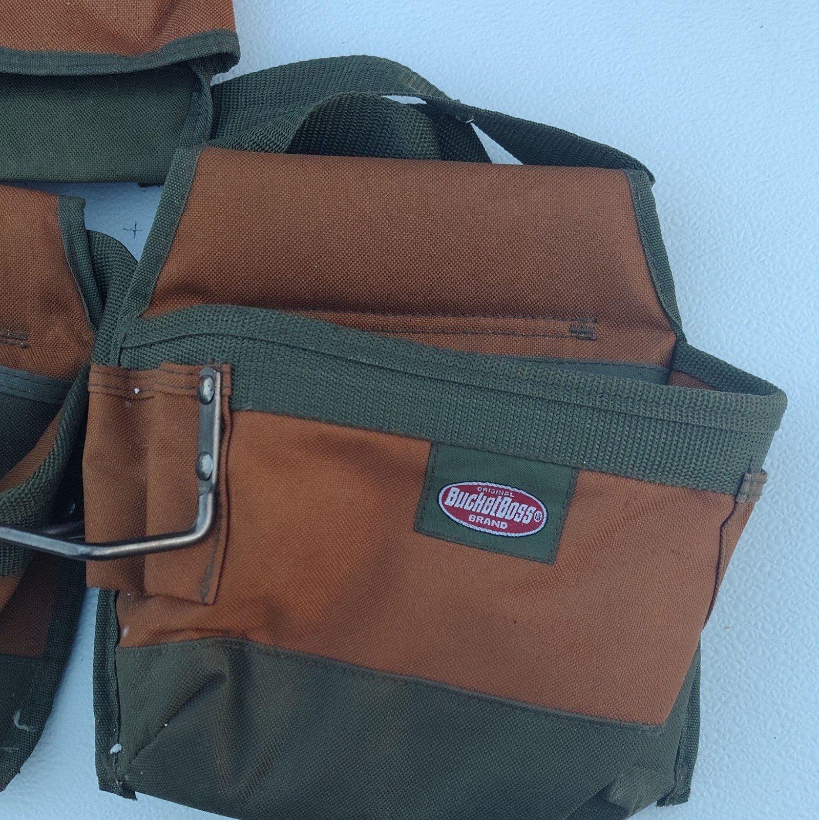 Bucket Boss Original Adjustable Fabric Tool Pouch Set Hammer Loop Brown/Green 2