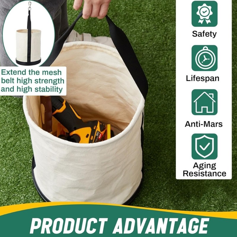 Large Capacity Work Tool Bag Rugged Canvas Utility Bucket Round Tool Bucket