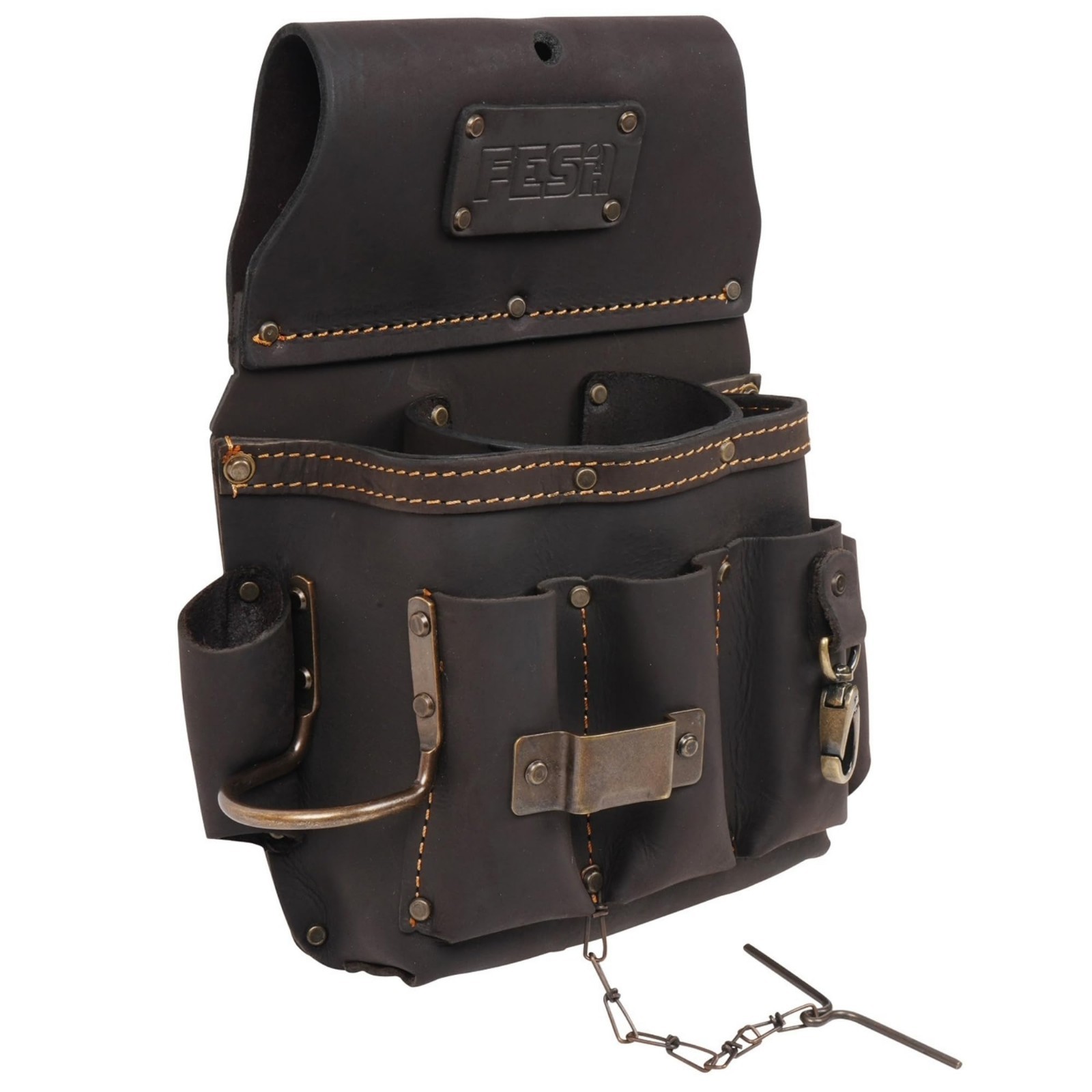 13-in-1 Leather Electrician Tool Pouch w/Hammer Loop, Tape Measure Clip & 6 Pock