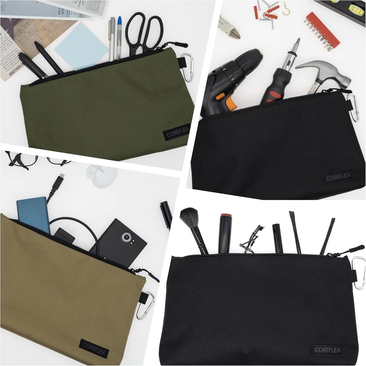 Compact Tool Bag Set, 12-Inch Zippered Pouches for Tools and Everyday Items