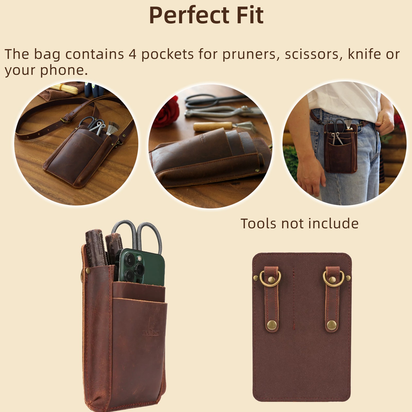 Tourbon Leather Garden Florist Tools Organizer Belt Carry Bag Pouch Pocket Pack