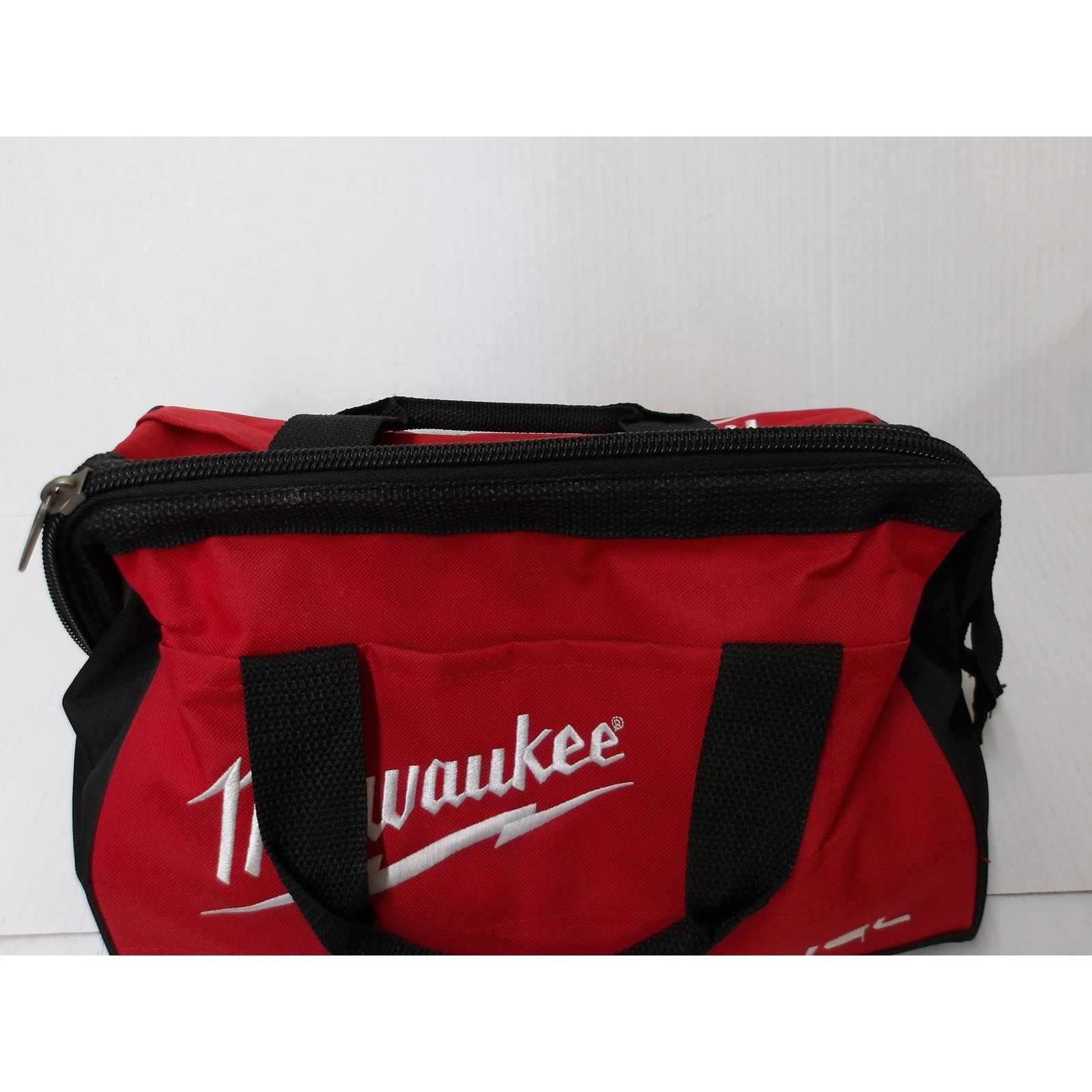 Milwaukee M12 Fuel Red Black Canvas Zippered Contractor Tool Bag /#26696