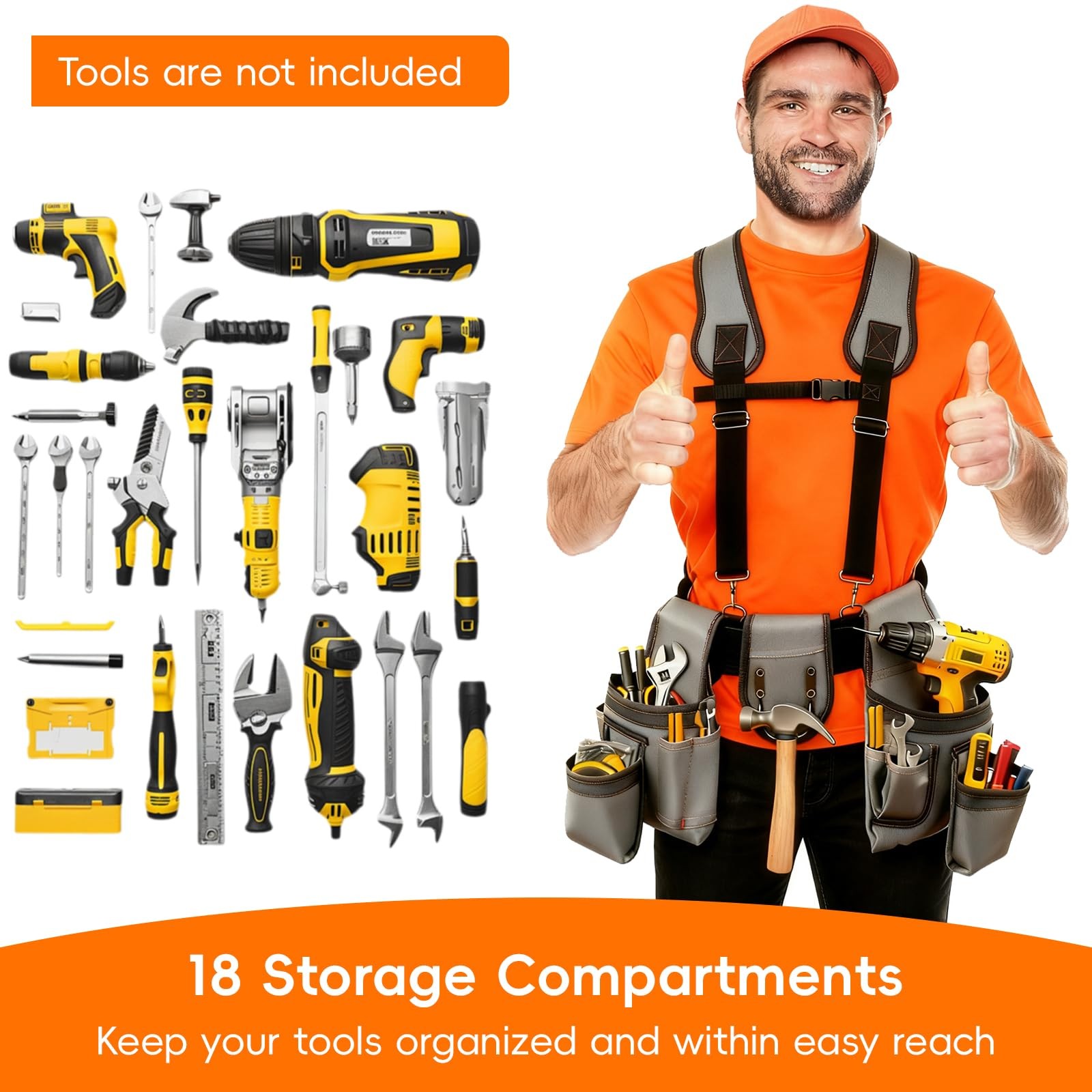 Tool Belt with Suspenders Pouches Pockets Hammer Loop for Men