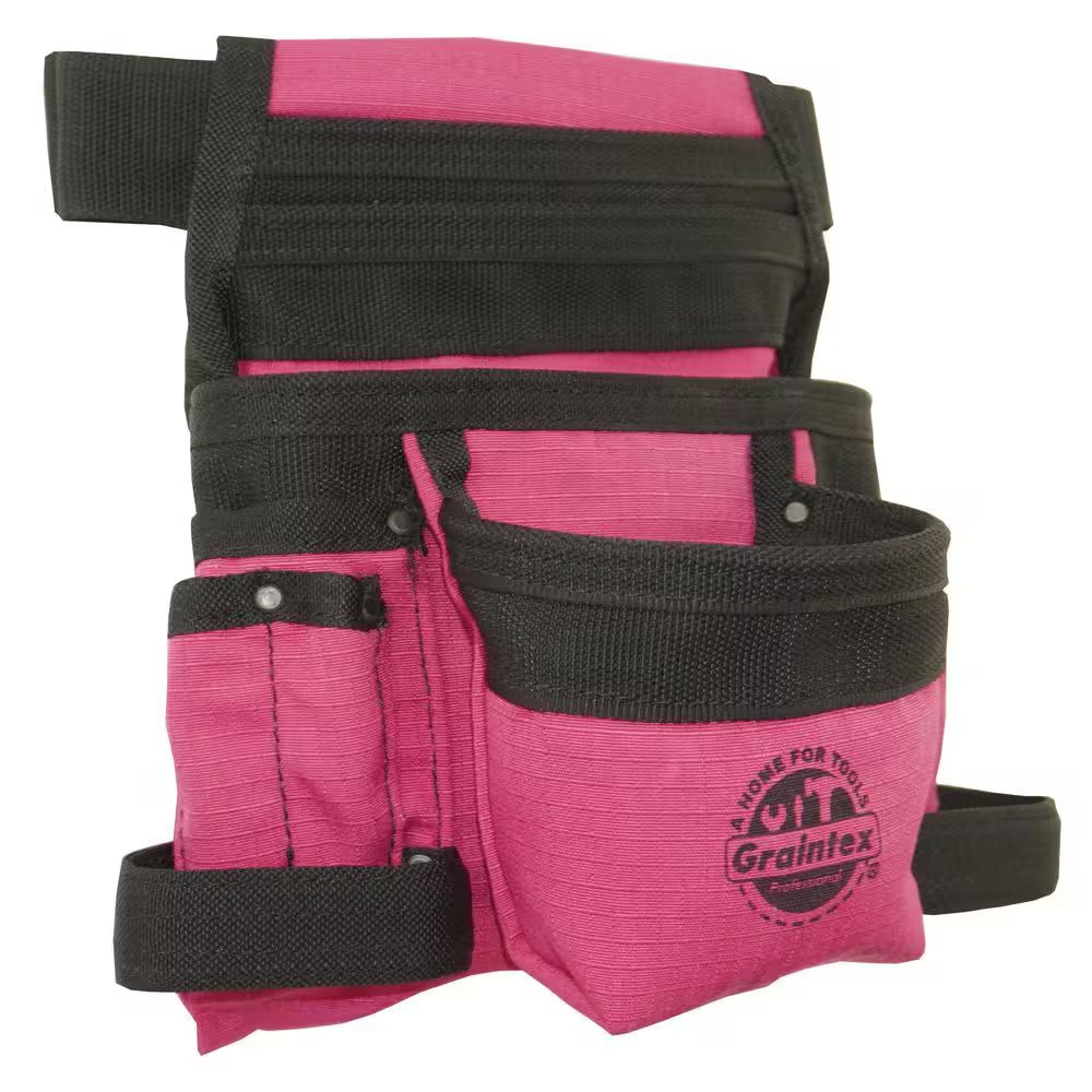 Pink Canvas 10-Pocket Finisher Tool Pouch with Belt