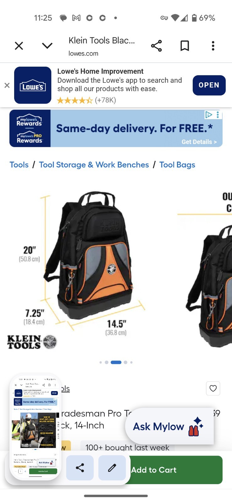 Klein Tools Backpack Tradesman Pro Multi Pockets Zippered Orange Black bag *NICE
