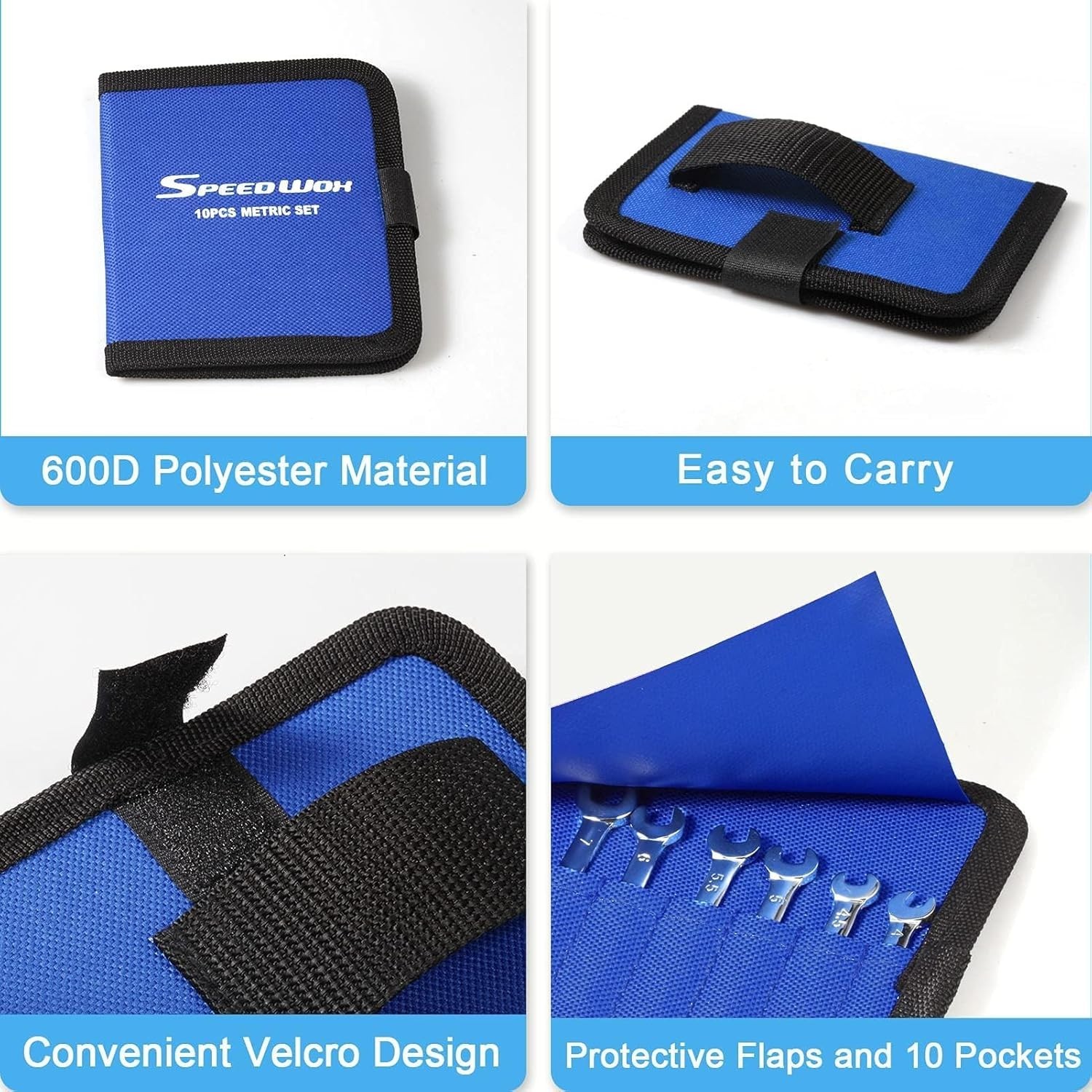 Durable Canvas Tool Organizer Bag with Protective Flap for Wrenches, Blue