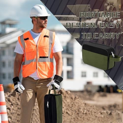 Green Heavy Duty Tool Pouch with Handle – 12″ Zipper Bag with 3 Compartments