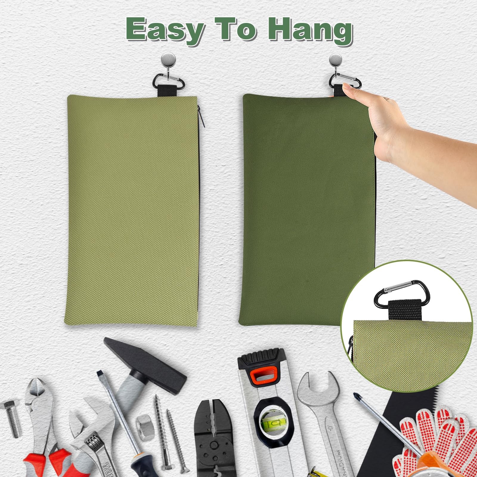 2 Pack Tool Bag Zippered Pouch with Carabiner Utility Storage Organizer Bags