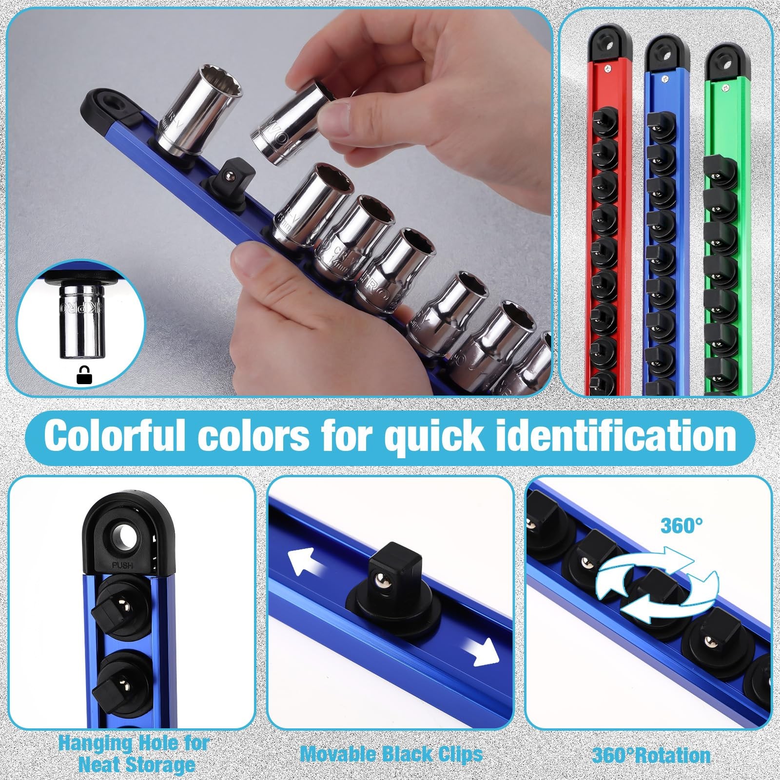 Ceenna 12 Piece Magnetic Socket Organizer Set, Father Gift for Men, Socket Ho…