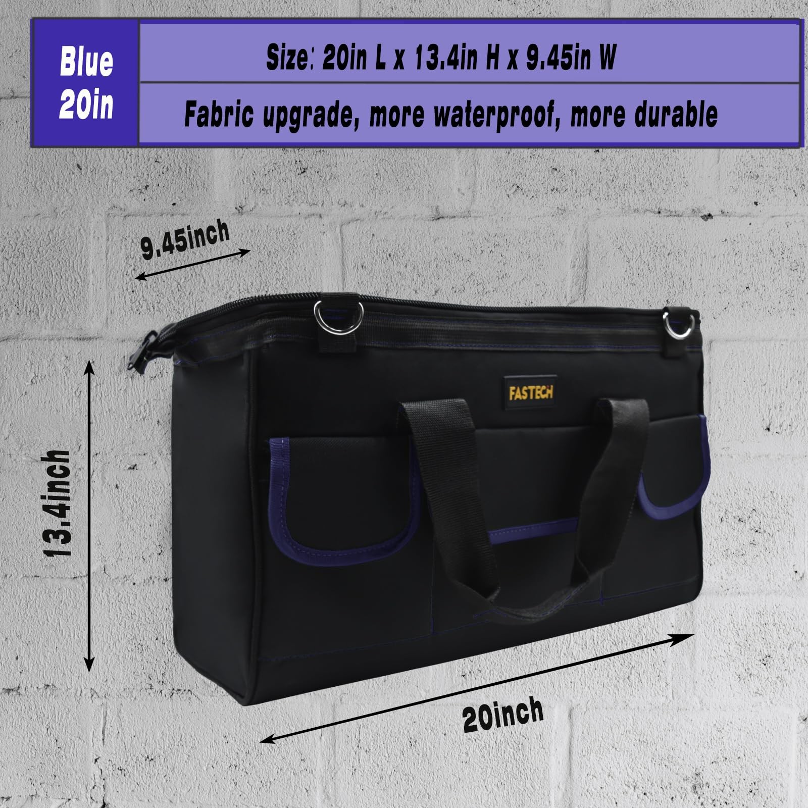 20 Inch Tool Bag Waterproof Wide Mouth Kit Heavy Duty Organizer Dark Blue