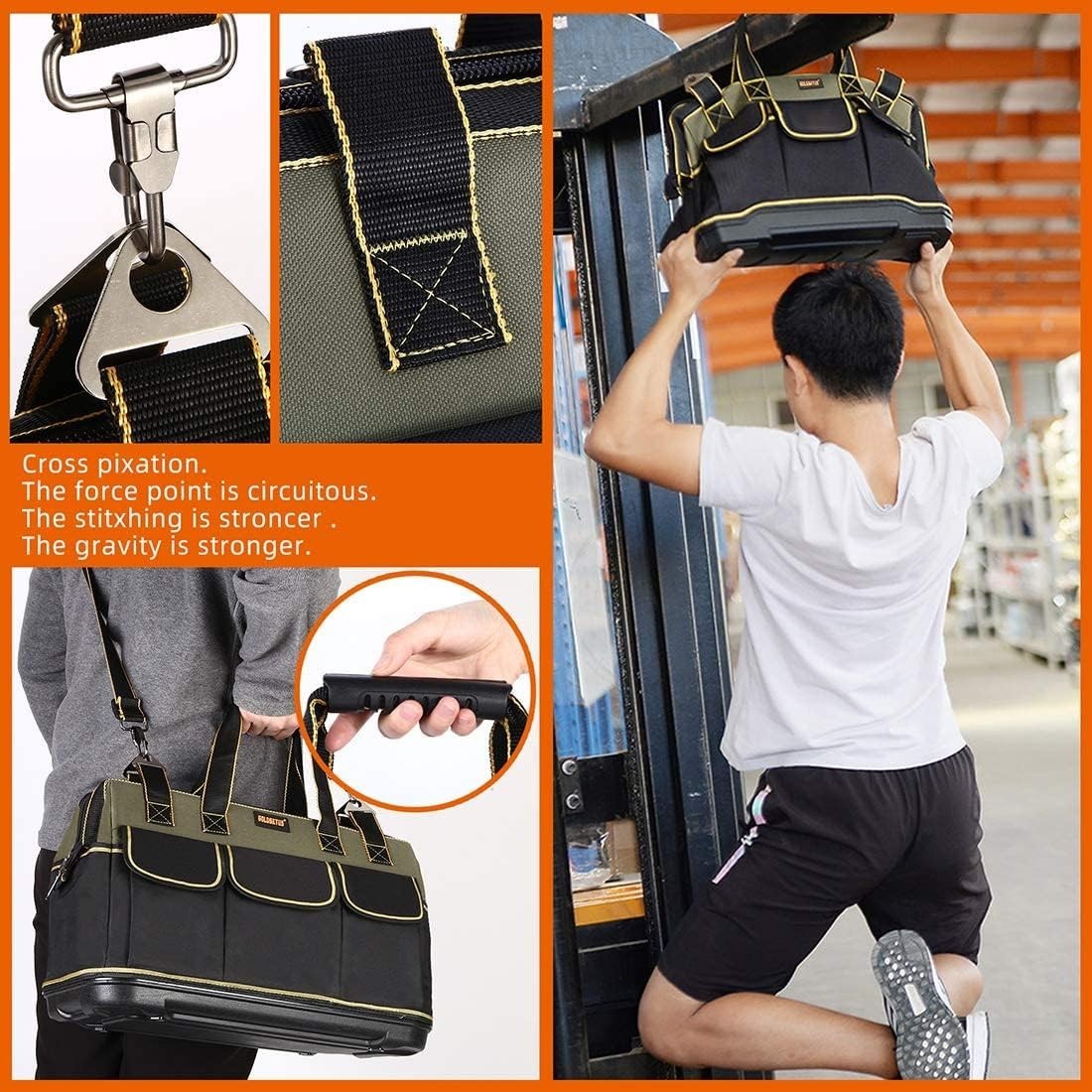 17-Inch Wide Mouth Tool Bag with Water Proof Molded Base?Wide Mouth Tool Tote Ba