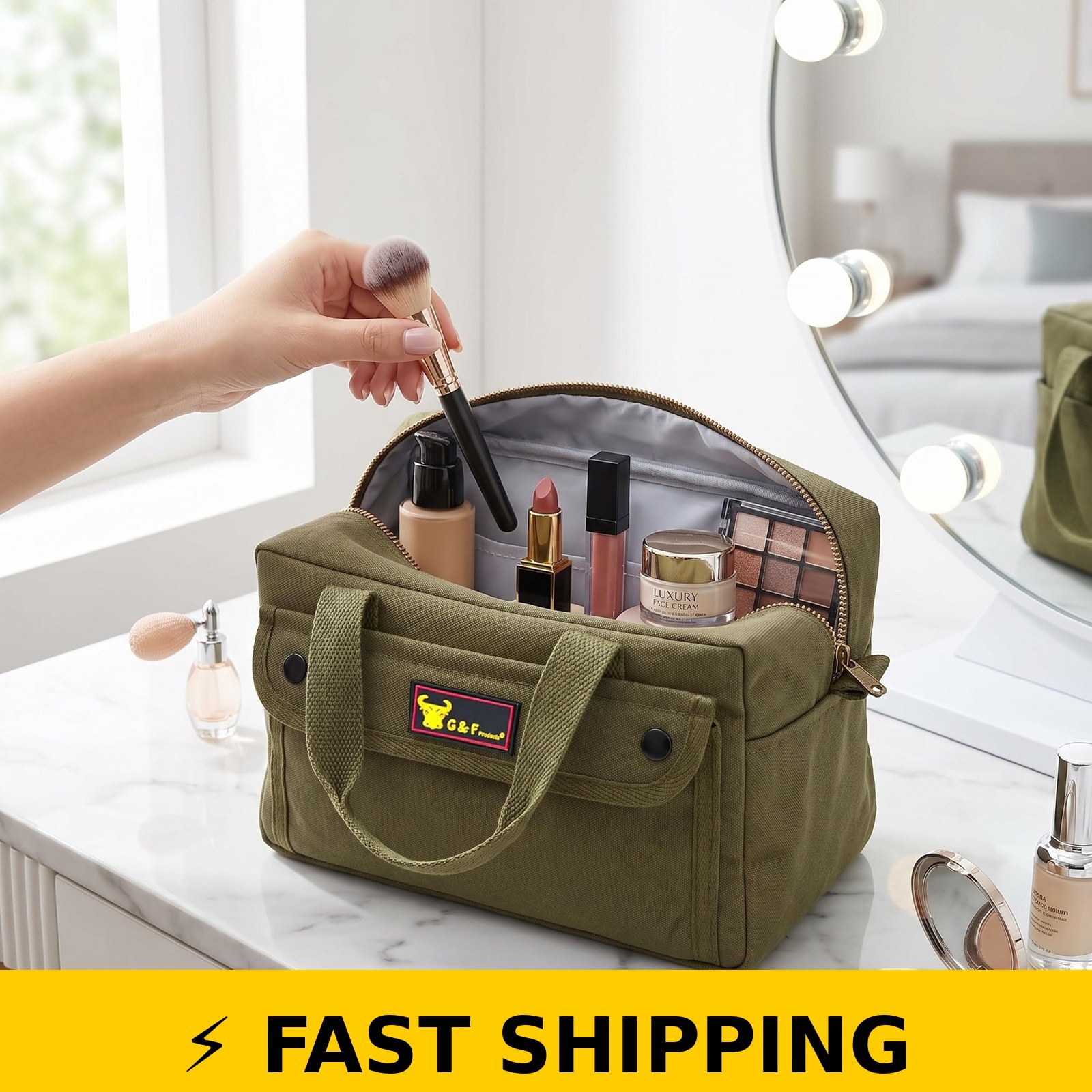G & F Waxed Canvas Duffle Bag, 11″ Compact Travel Bag, Olive Green