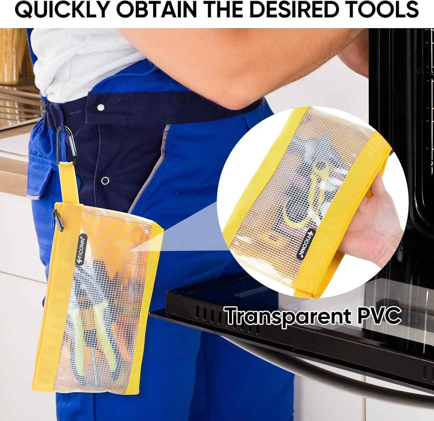 Tool Pouch, 1680D Oxford Small Tool Bag, Tool Pouches with Zipper, Clear Utility