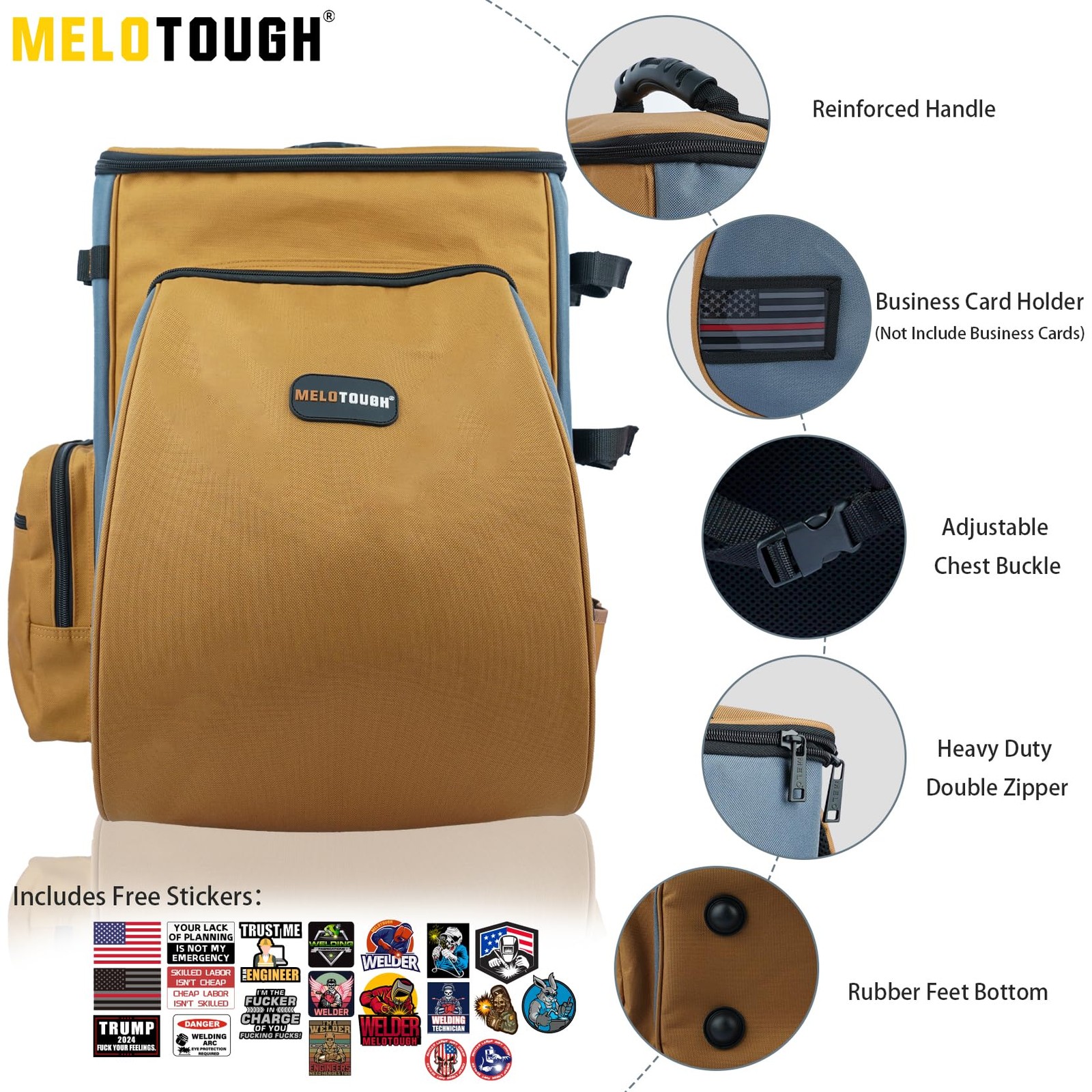MELOTOUGH Welding Backpack for Tools and 8 x 13.98 x 18.9 inches, Khaki