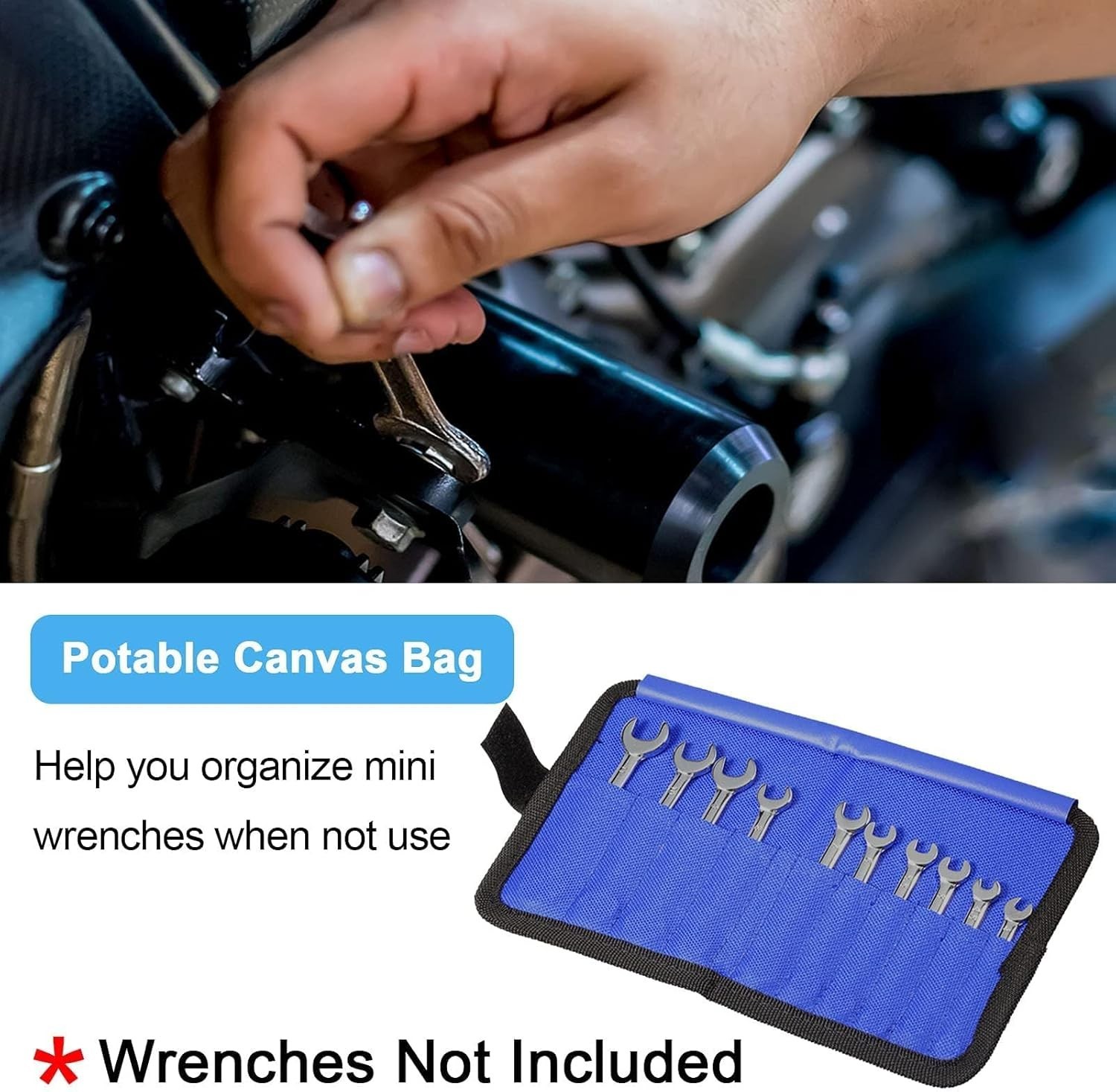 Durable Canvas Tool Organizer Bag with Protective Flap for Wrenches, Blue