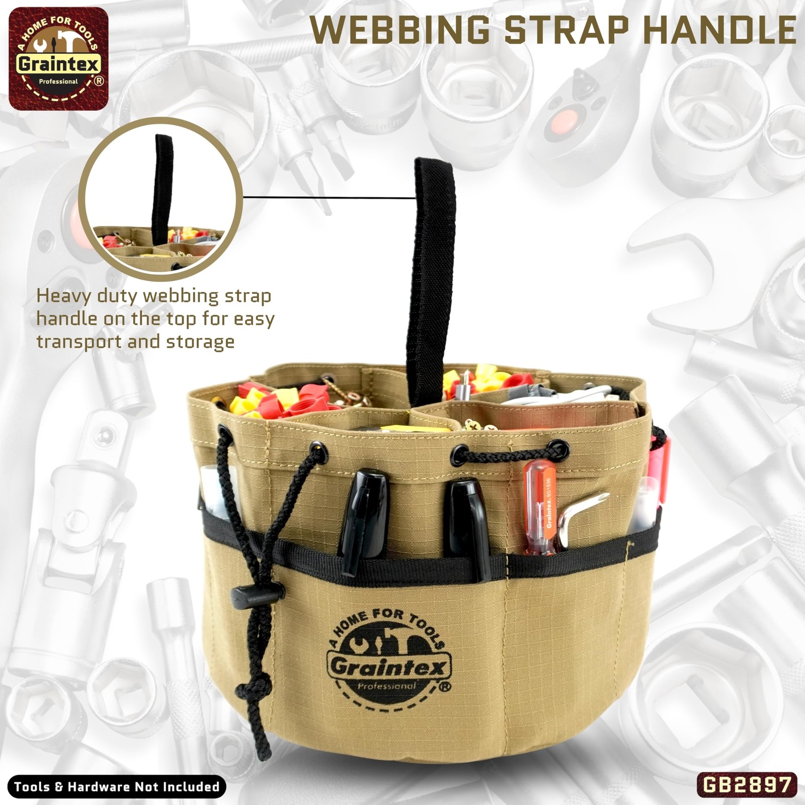 Graintex 18 Pockets Grab Bag Rip-stop Canvas Drawstring Mid Size, Khaki