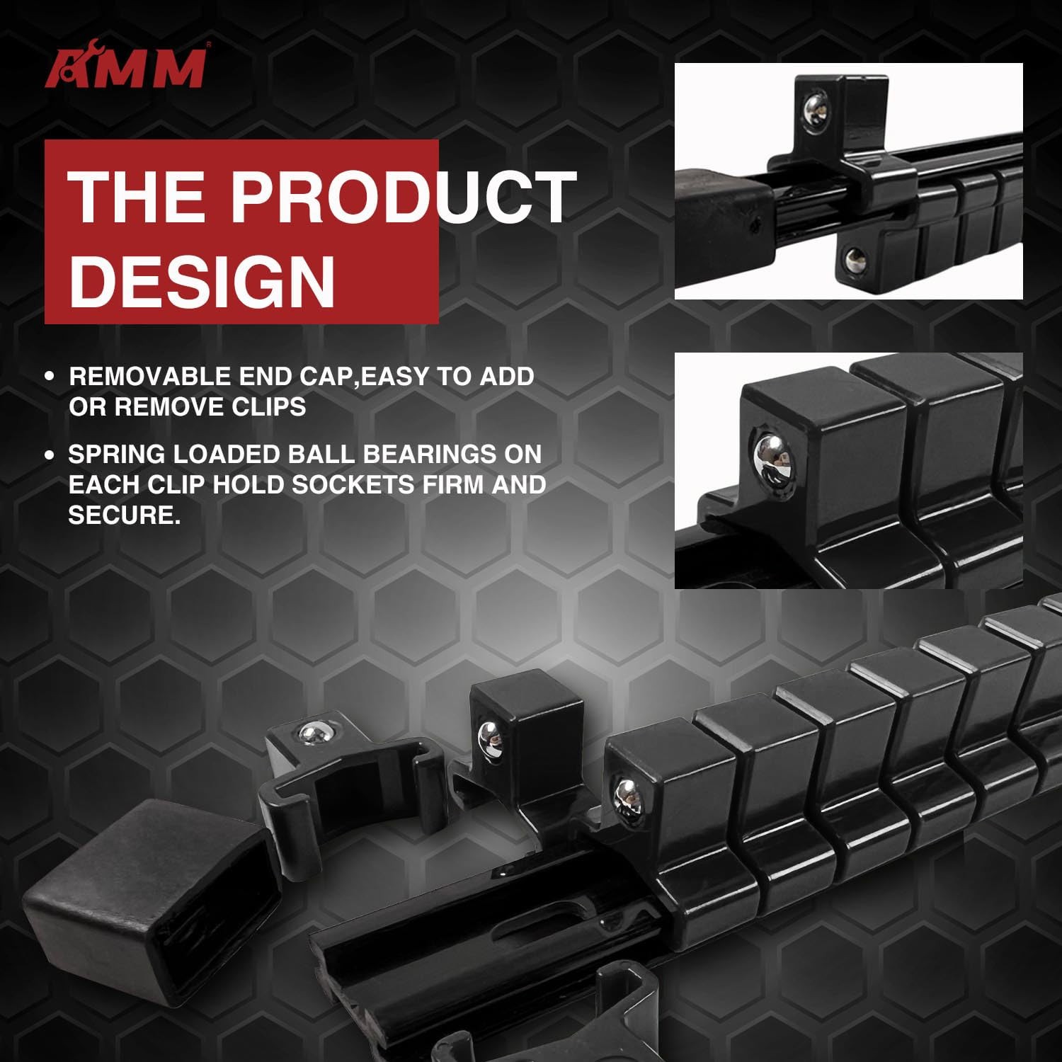 AMM 9-Piece Socket Organizer, 1/2 inch, 3/8 inch and 1/4 9PC, BLACK