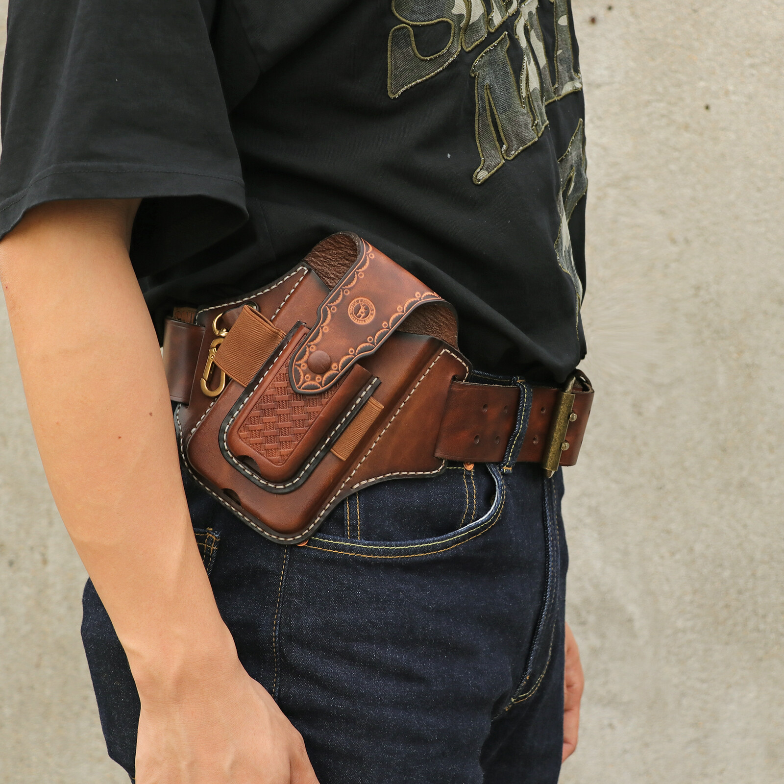 Leather Folding Knives Carry Sheath Belt Holster Tools Pouch Phone Case