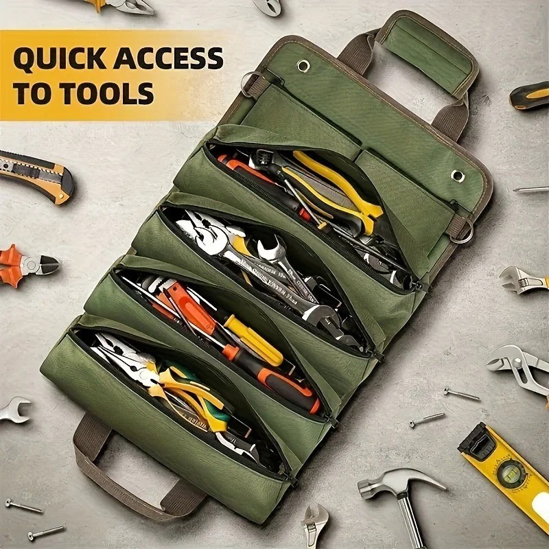 Heavy-Duty Roll-Up Tool Bag Oxford Fabric Organizer Mechanics Electrician