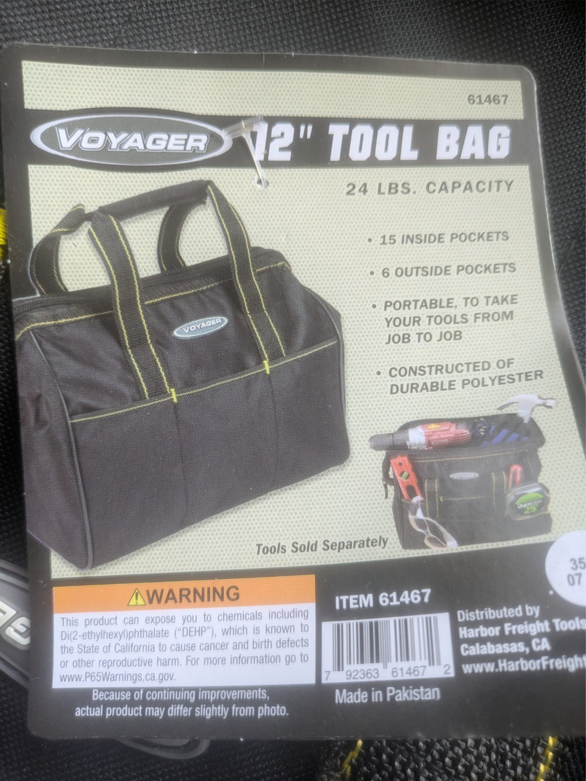 VOYAGER 12 in. Heavy Duty Tool Bag 21 Pockets , Black #61467 NWT