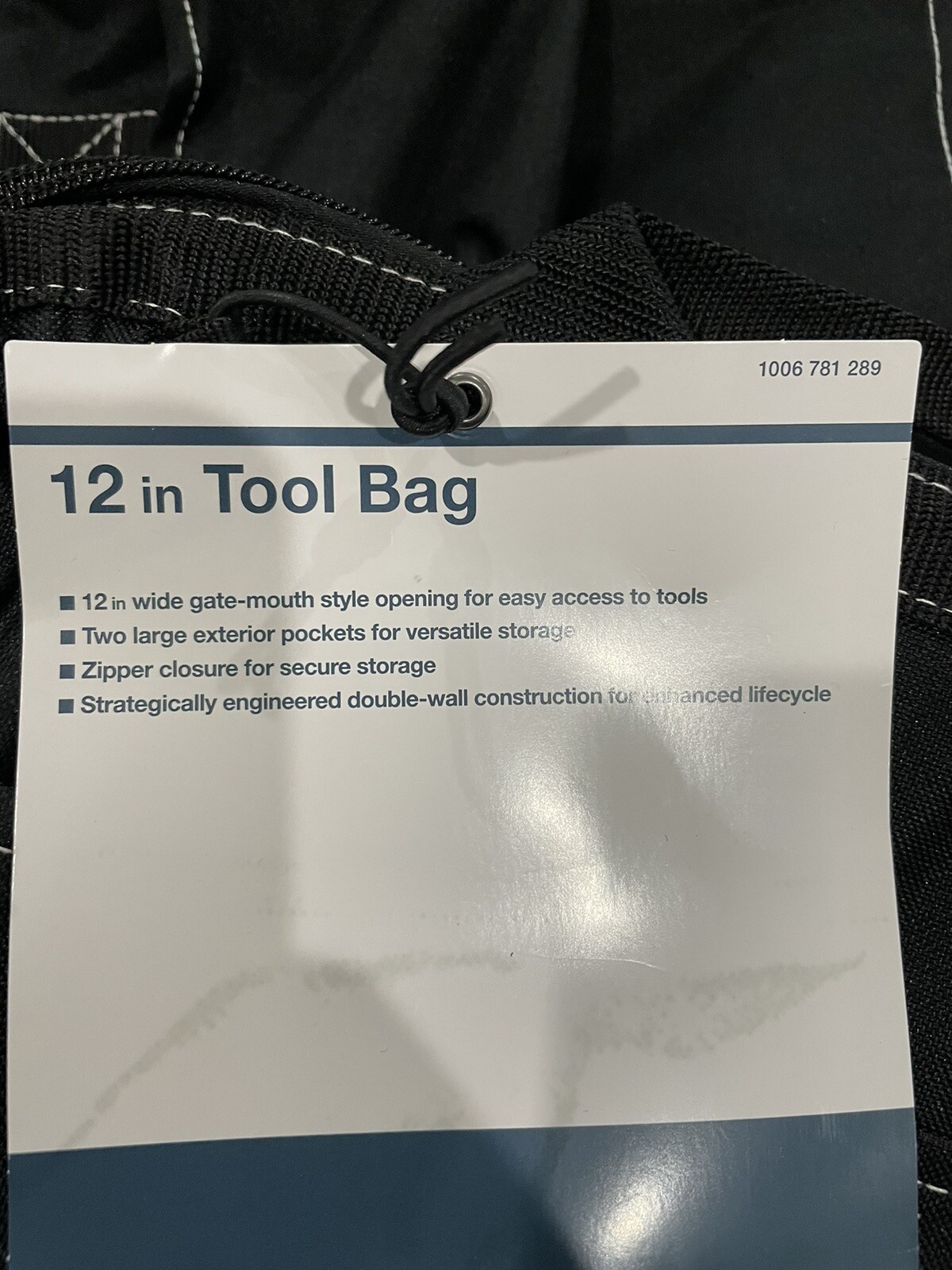 4X New 12”Inch Black Tool Storage Bag With Zipper – Double Wall -9″x12″x7″