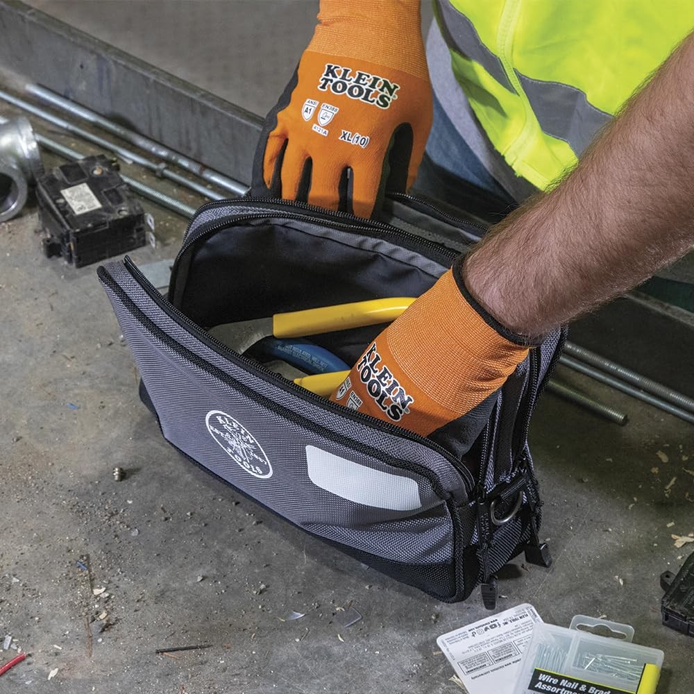 Klein Tools Tool Pouch, Dual Compartments, Heavy-Duty 12″ x 7″ | 1-Pack, Gray