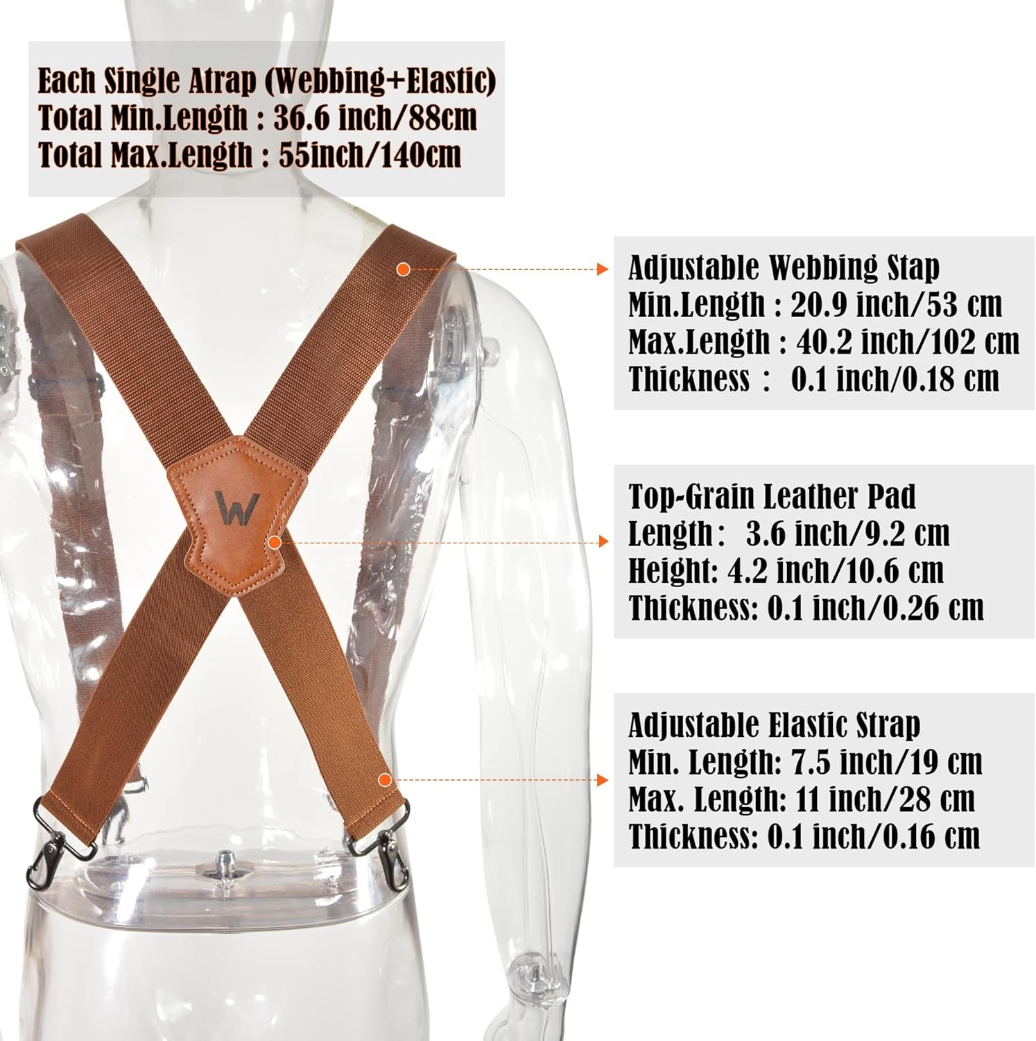 WELKINLAND Brown 2 inch wide suspenders, Heavy duty work suspenders for men,…