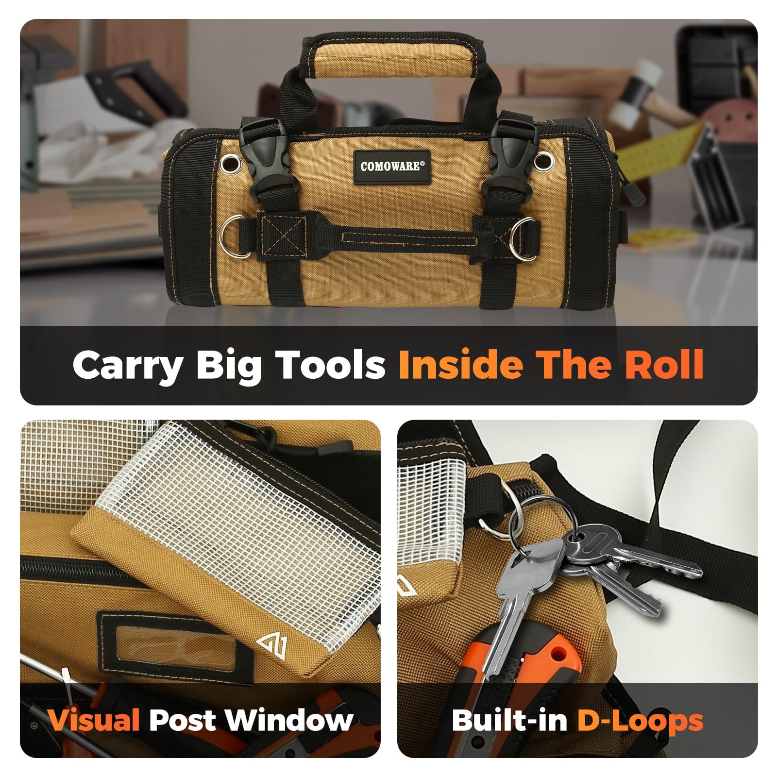 Roll Up Tool Bag, 600D Oxford PVC Coated Tool Organizer with 11 Pouches, 5 Ex…
