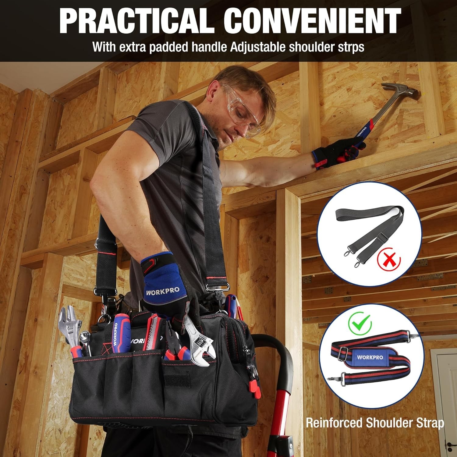 12-Inch Wide Mouth Tool Bag – Heavy-Duty Storage with 7 Pockets & Zipper Access