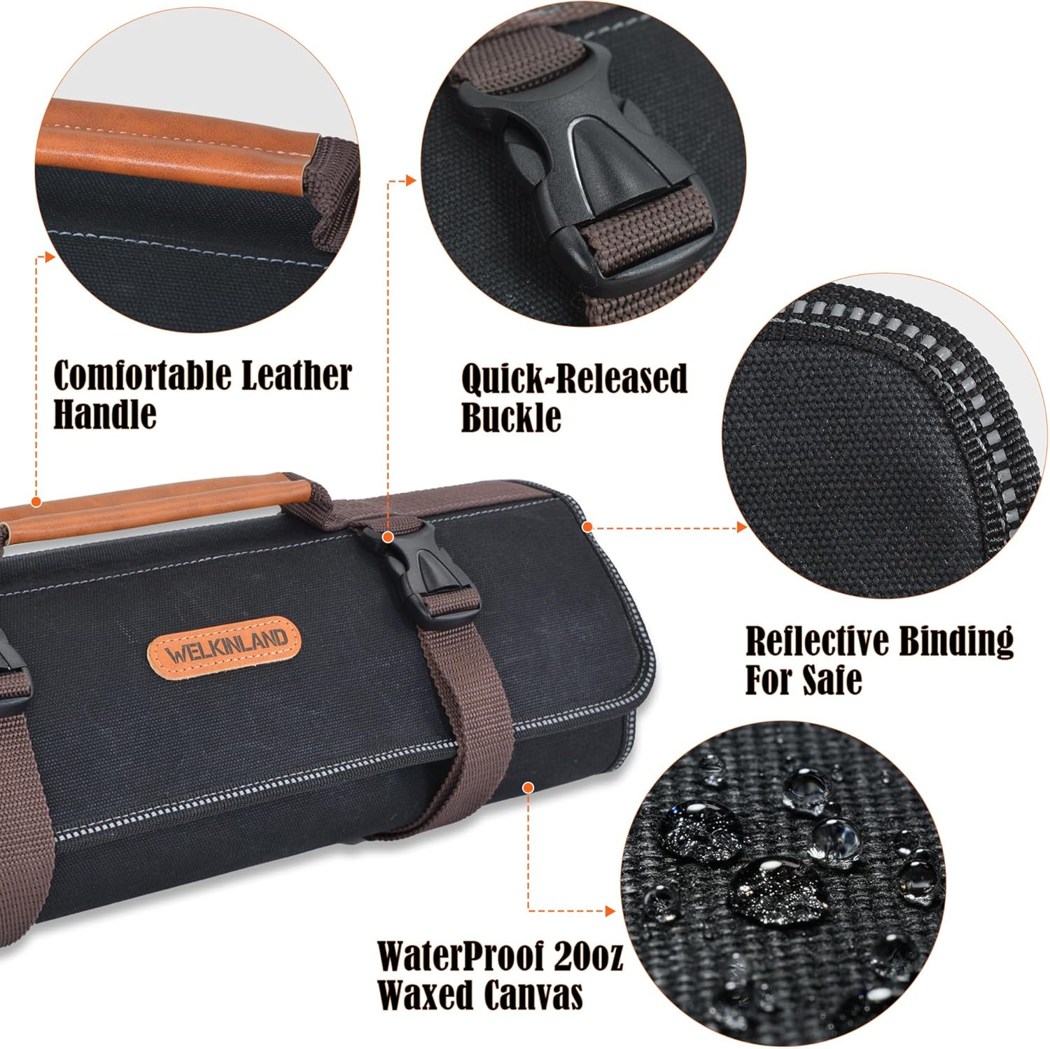18-Pockets Waxed Canvas Tool Roll, Heavy-Duty Tool Bag Roll, Waterproof Tool Rol