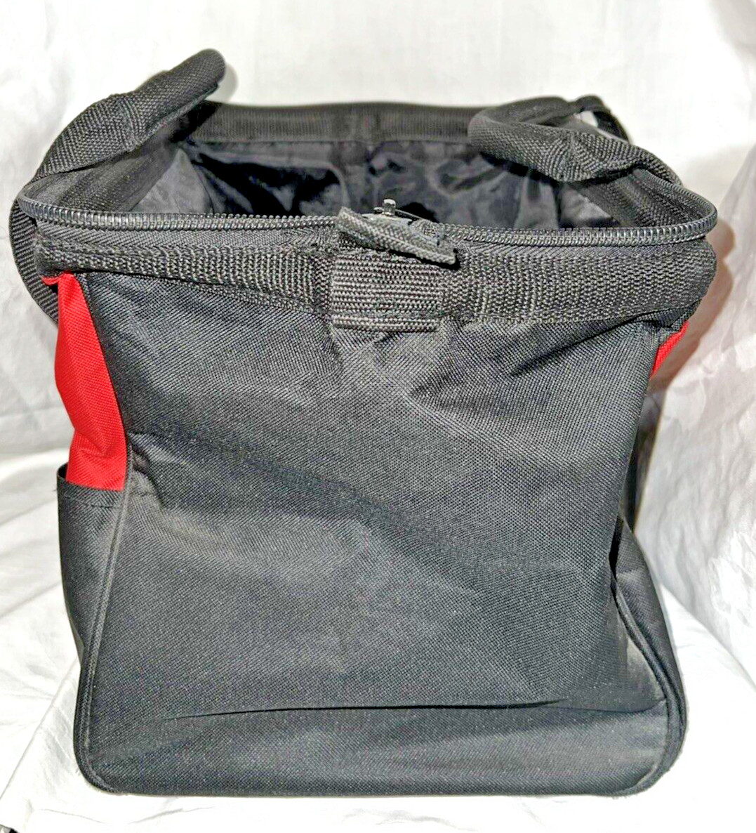 Snap-On Tool Bag Red Wide Mouth Zipper Close Double Handle Outer Sleeve Pockets