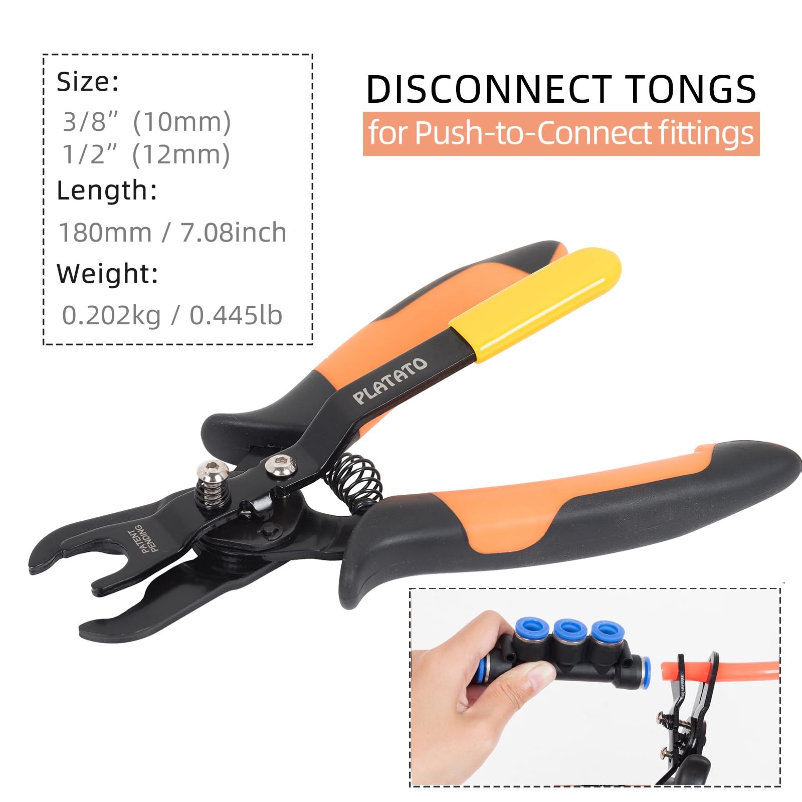 PLATATO Push to Connect Fittings Disconnect Tool Air 10-12mm, Black, Orange