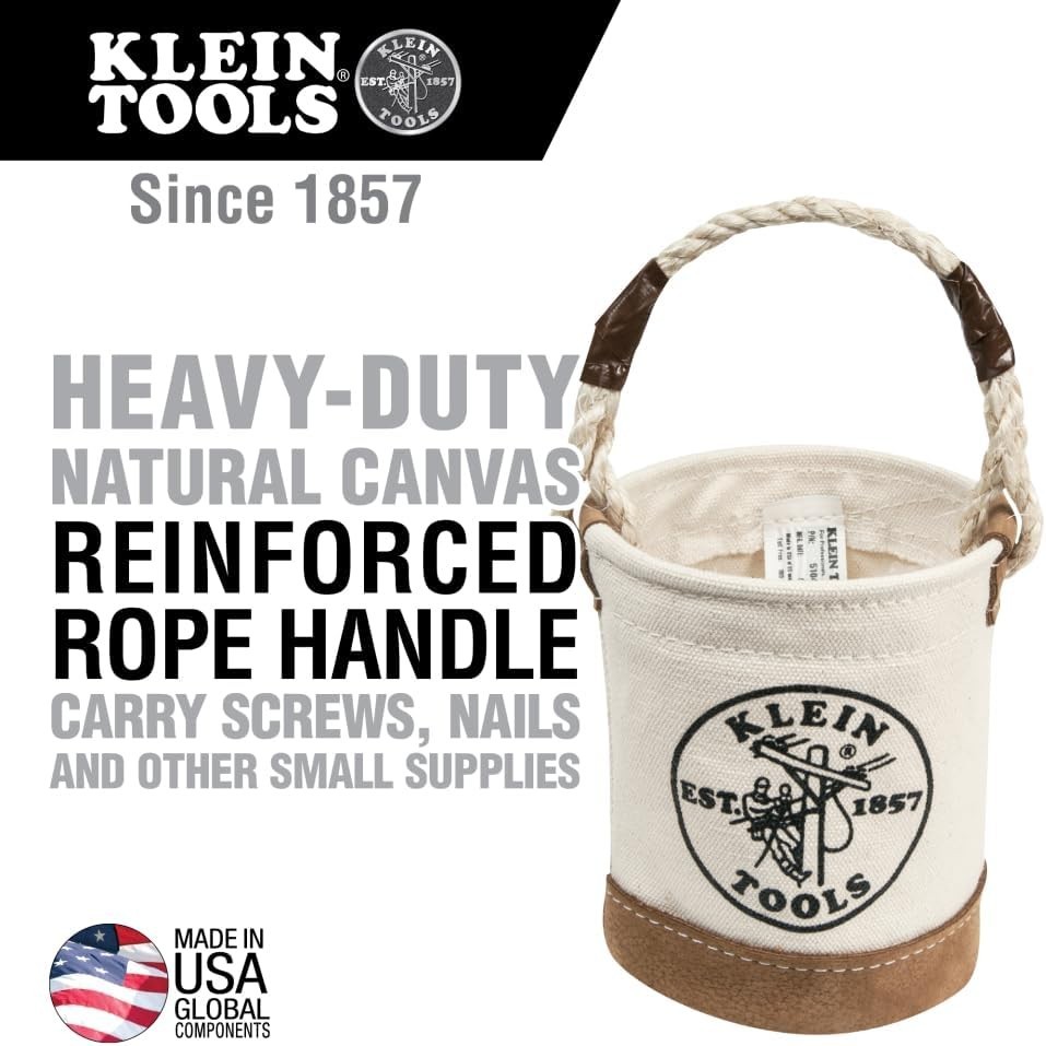 Mini Tool Bucket Natural Canvas Leather Bottom Small Utility Organizer
