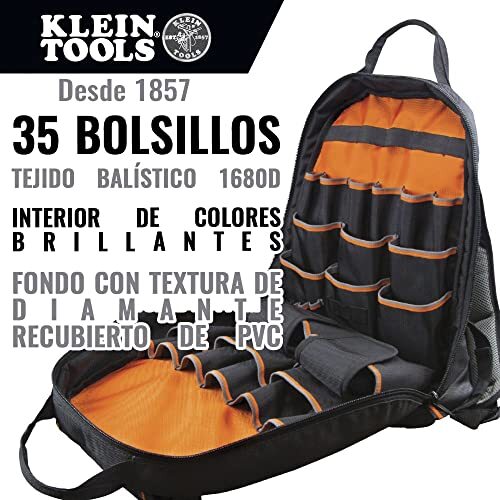 Klein Tools 55475 Tool Bag Backpack, Tradesman w/35 Pockets for Hand Tools &Gear