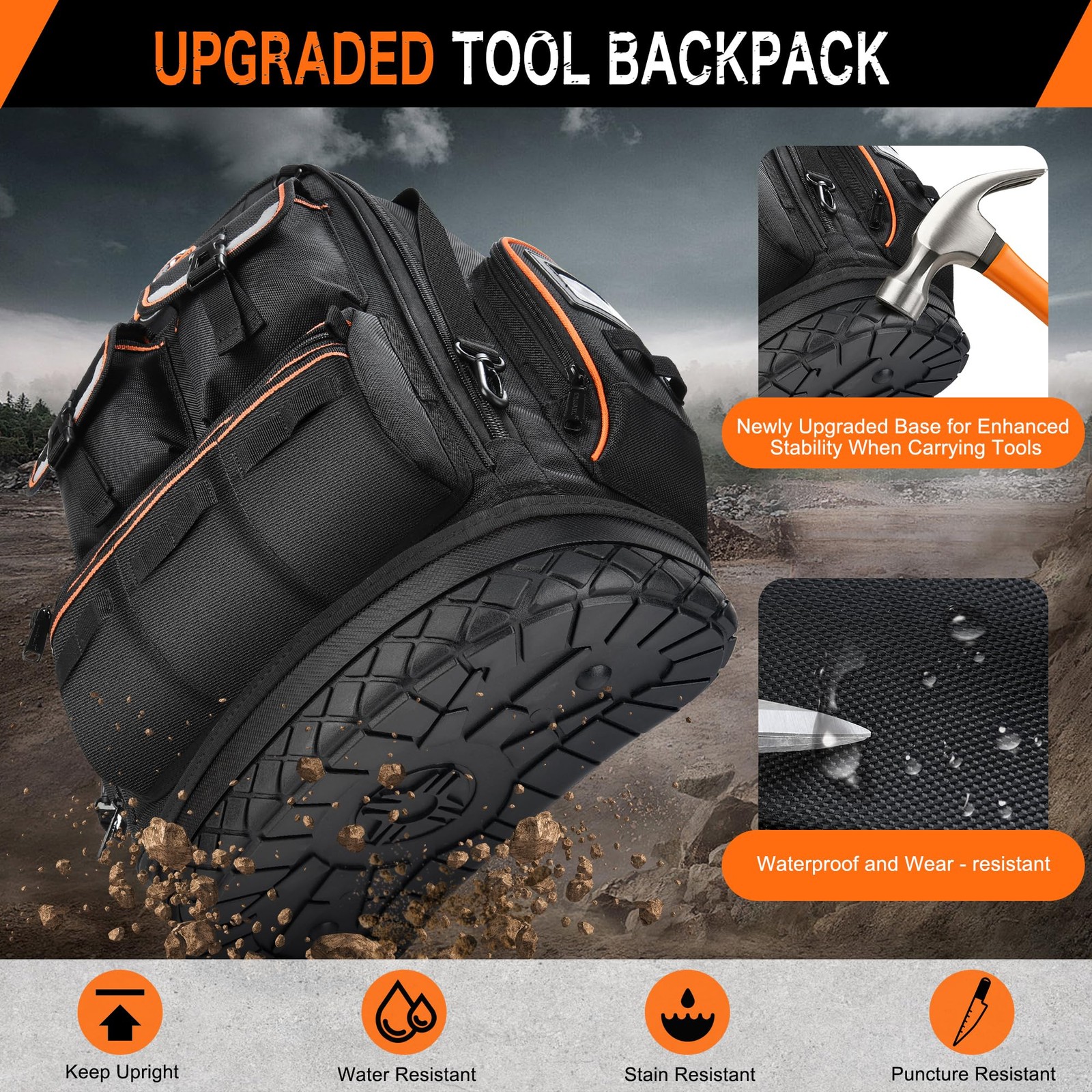 LOKASS Tool Backpack Heavy Duty with Molded Bottom, 1680D 56-Pocket Tool Bag …