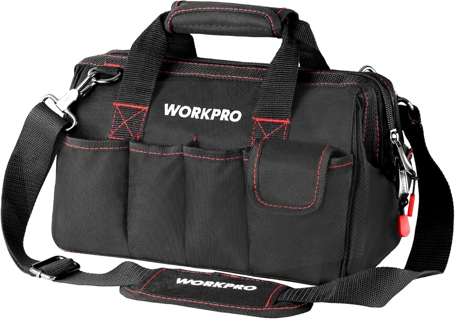 12-Inch Wide Mouth Tool Bag – Heavy-Duty Storage with 7 Pockets & Zipper Access