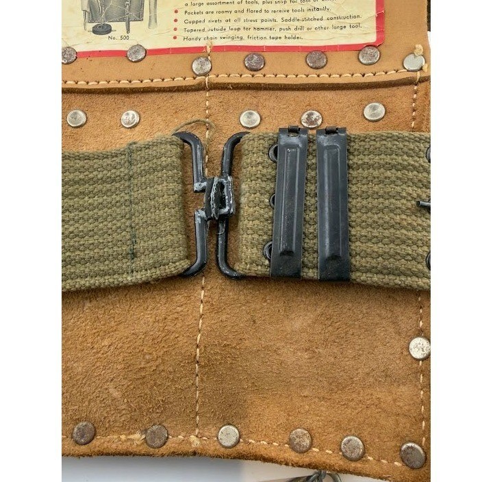 Vintage Electricians Pal No 500 Leather Tool Pouch with Canvas Web Belt Tan USA