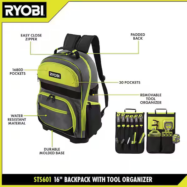 RYOBI 16 in. Backpack with Tool Organizer