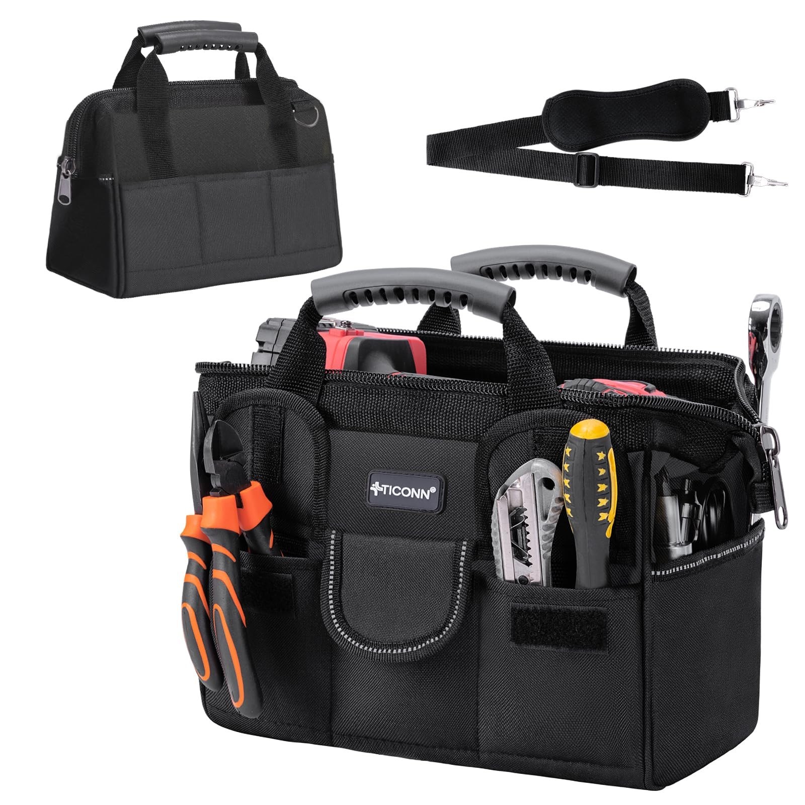 Heavy Duty Tool Bag Organizer with Multi-Pockets, Portable Storage Tote, Adjusta
